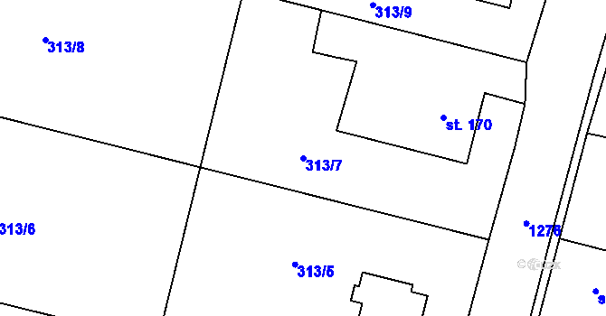 Parcela st. 313/7 v KÚ Paršovice, Katastrální mapa