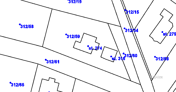 Parcela st. 274 v KÚ Paršovice, Katastrální mapa