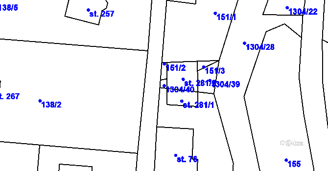 Parcela st. 1304/40 v KÚ Partutovice, Katastrální mapa