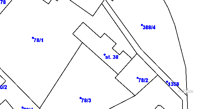 Parcela st. 38 v KÚ Partutovice, Katastrální mapa