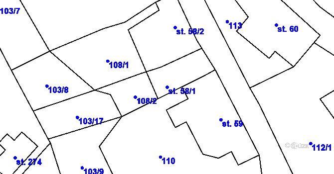 Parcela st. 58/1 v KÚ Partutovice, Katastrální mapa