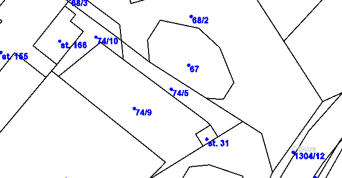 Parcela st. 74/5 v KÚ Partutovice, Katastrální mapa