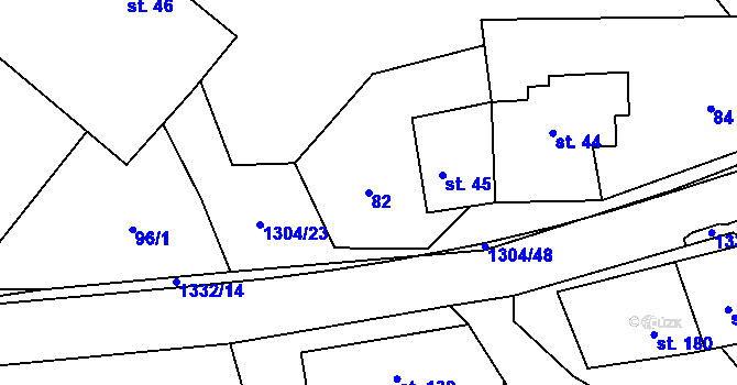 Parcela st. 82 v KÚ Partutovice, Katastrální mapa