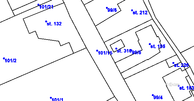 Parcela st. 101/15 v KÚ Partutovice, Katastrální mapa