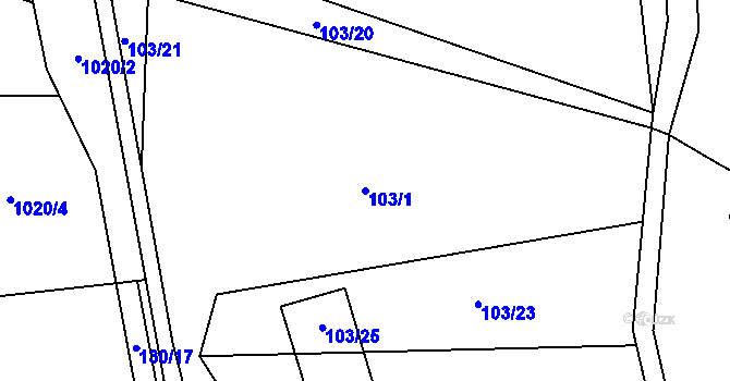 Parcela st. 103/1 v KÚ Partutovice, Katastrální mapa