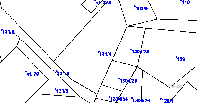 Parcela st. 131/4 v KÚ Partutovice, Katastrální mapa