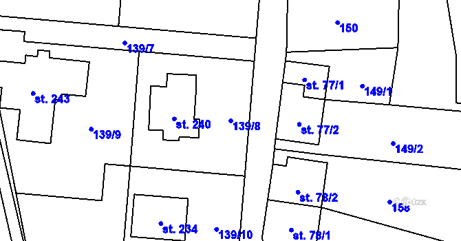 Parcela st. 139/8 v KÚ Partutovice, Katastrální mapa