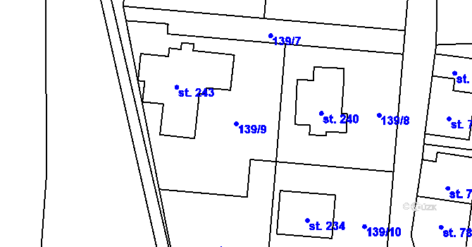 Parcela st. 139/9 v KÚ Partutovice, Katastrální mapa