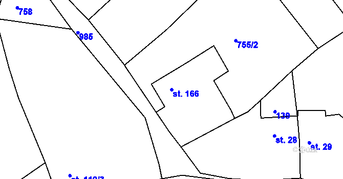 Parcela st. 166 v KÚ Pasečnice, Katastrální mapa
