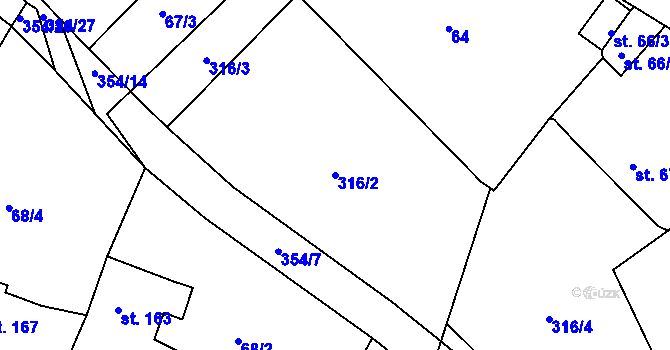 Parcela st. 316/2 v KÚ Pasečnice, Katastrální mapa