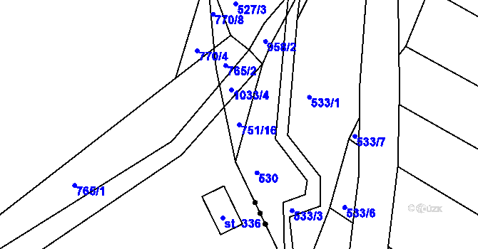 Parcela st. 751/16 v KÚ Pasečnice, Katastrální mapa