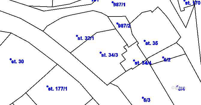 Parcela st. 34/3 v KÚ Pasečnice, Katastrální mapa