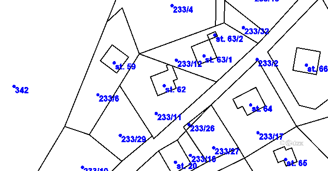 Parcela st. 62 v KÚ Karlov u Paseky, Katastrální mapa
