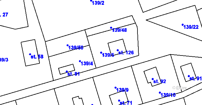 Parcela st. 139/5 v KÚ Karlov u Paseky, Katastrální mapa