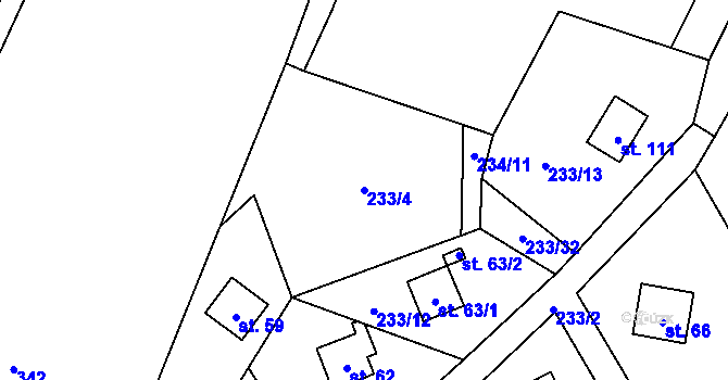 Parcela st. 233/4 v KÚ Karlov u Paseky, Katastrální mapa