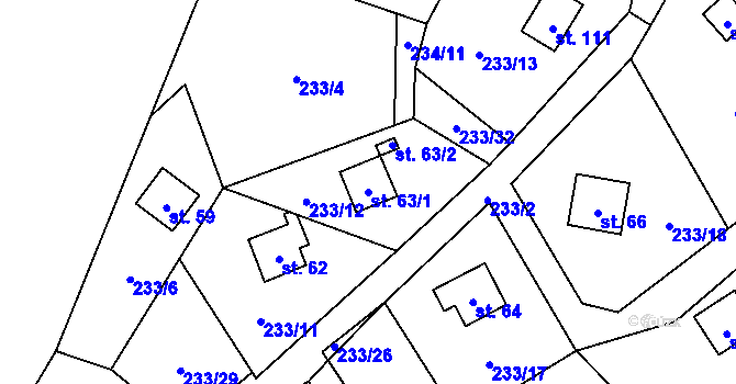 Parcela st. 63/1 v KÚ Karlov u Paseky, Katastrální mapa