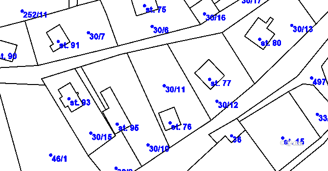 Parcela st. 30/11 v KÚ Mutkov, Katastrální mapa