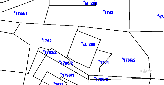 Parcela st. 260 v KÚ Paseky u Proseče, Katastrální mapa