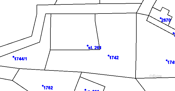 Parcela st. 261 v KÚ Paseky u Proseče, Katastrální mapa