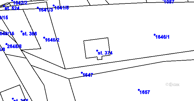 Parcela st. 374 v KÚ Paseky u Proseče, Katastrální mapa