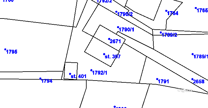Parcela st. 397 v KÚ Paseky u Proseče, Katastrální mapa
