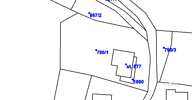 Parcela st. 786/1 v KÚ Paseky nad Jizerou, Katastrální mapa