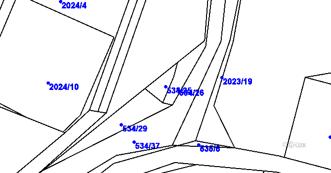 Parcela st. 534/25 v KÚ Paskov, Katastrální mapa