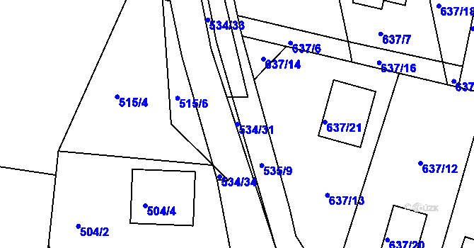 Parcela st. 534/31 v KÚ Paskov, Katastrální mapa