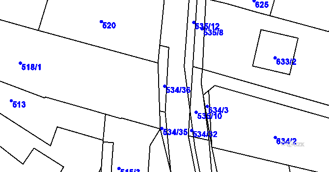 Parcela st. 534/36 v KÚ Paskov, Katastrální mapa