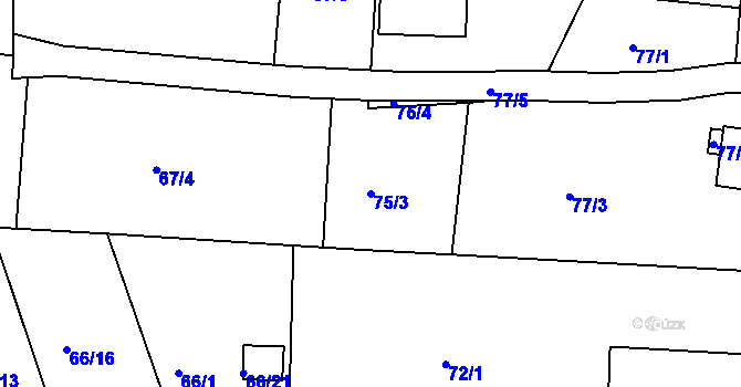 Parcela st. 75/3 v KÚ Paskov, Katastrální mapa