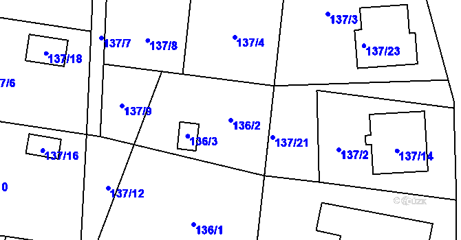 Parcela st. 136/2 v KÚ Paskov, Katastrální mapa
