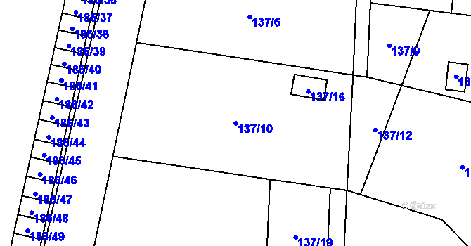 Parcela st. 137/10 v KÚ Paskov, Katastrální mapa