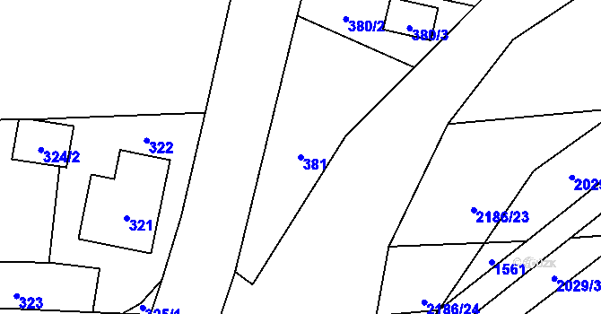 Parcela st. 381 v KÚ Paskov, Katastrální mapa