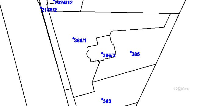 Parcela st. 386/3 v KÚ Paskov, Katastrální mapa