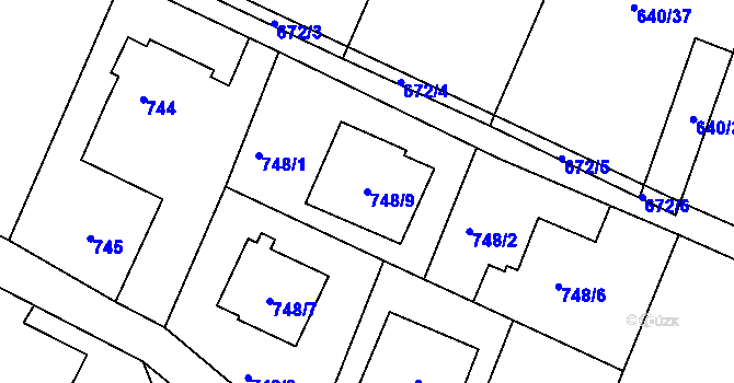 Parcela st. 748/9 v KÚ Paskov, Katastrální mapa