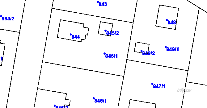 Parcela st. 845 v KÚ Paskov, Katastrální mapa