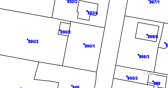 Parcela st. 890/1 v KÚ Paskov, Katastrální mapa