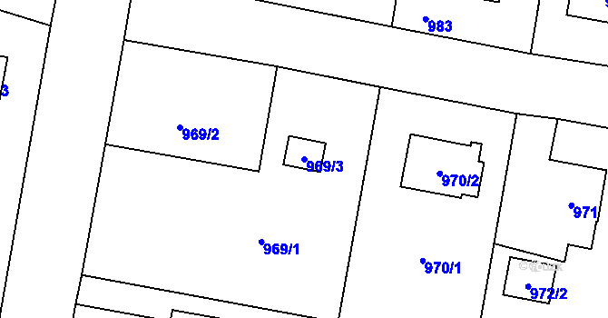 Parcela st. 969/3 v KÚ Paskov, Katastrální mapa