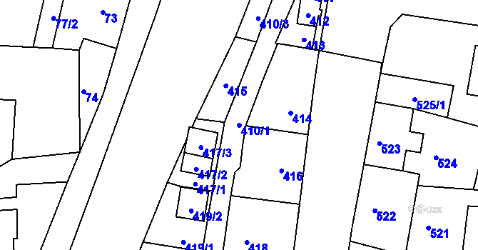 Parcela st. 410/1 v KÚ Paskov, Katastrální mapa