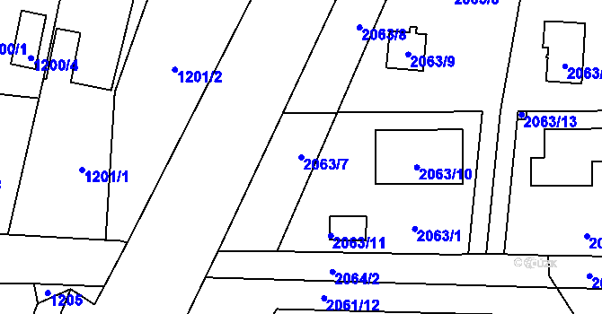 Parcela st. 2063/7 v KÚ Paskov, Katastrální mapa
