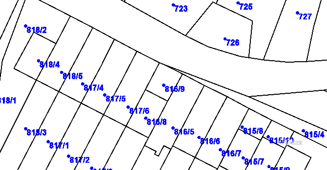 Parcela st. 816/9 v KÚ Paskov, Katastrální mapa