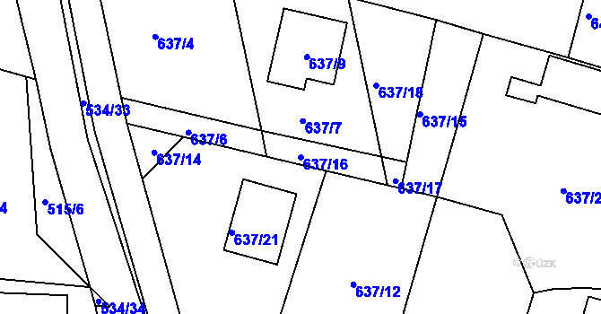 Parcela st. 637/16 v KÚ Paskov, Katastrální mapa