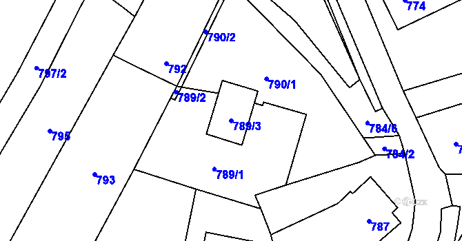Parcela st. 789/3 v KÚ Paskov, Katastrální mapa