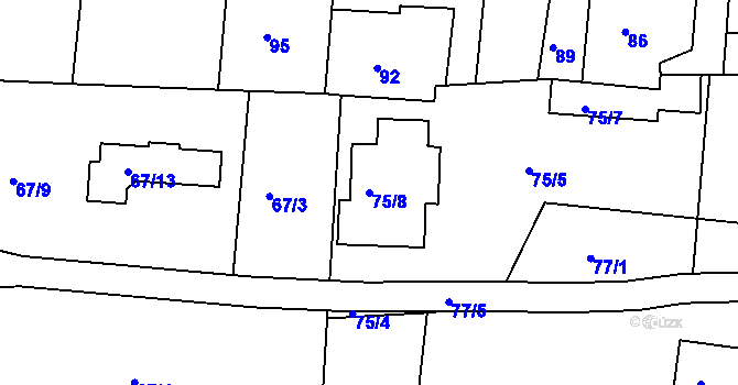 Parcela st. 75/8 v KÚ Paskov, Katastrální mapa