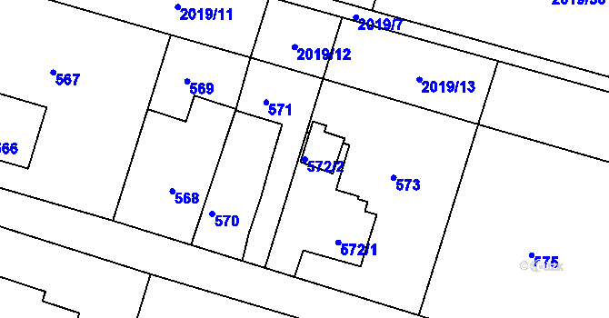 Parcela st. 572/2 v KÚ Paskov, Katastrální mapa