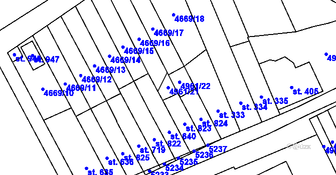 Parcela st. 4961/21 v KÚ Pasohlávky, Katastrální mapa