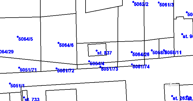 Parcela st. 837 v KÚ Pasohlávky, Katastrální mapa