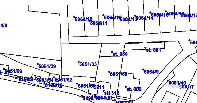 Parcela st. 850 v KÚ Pasohlávky, Katastrální mapa