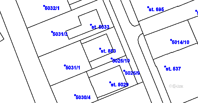 Parcela st. 883 v KÚ Pasohlávky, Katastrální mapa