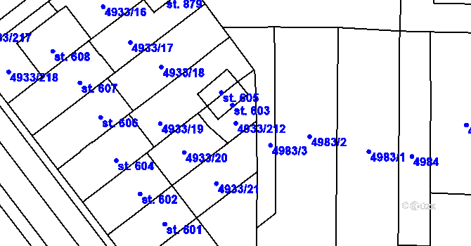 Parcela st. 4933/212 v KÚ Pasohlávky, Katastrální mapa